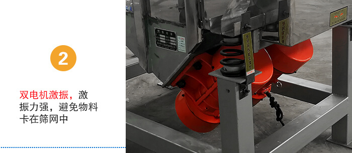 雙電機(jī)激振，激振力強(qiáng)，避免物料卡在篩網(wǎng)中